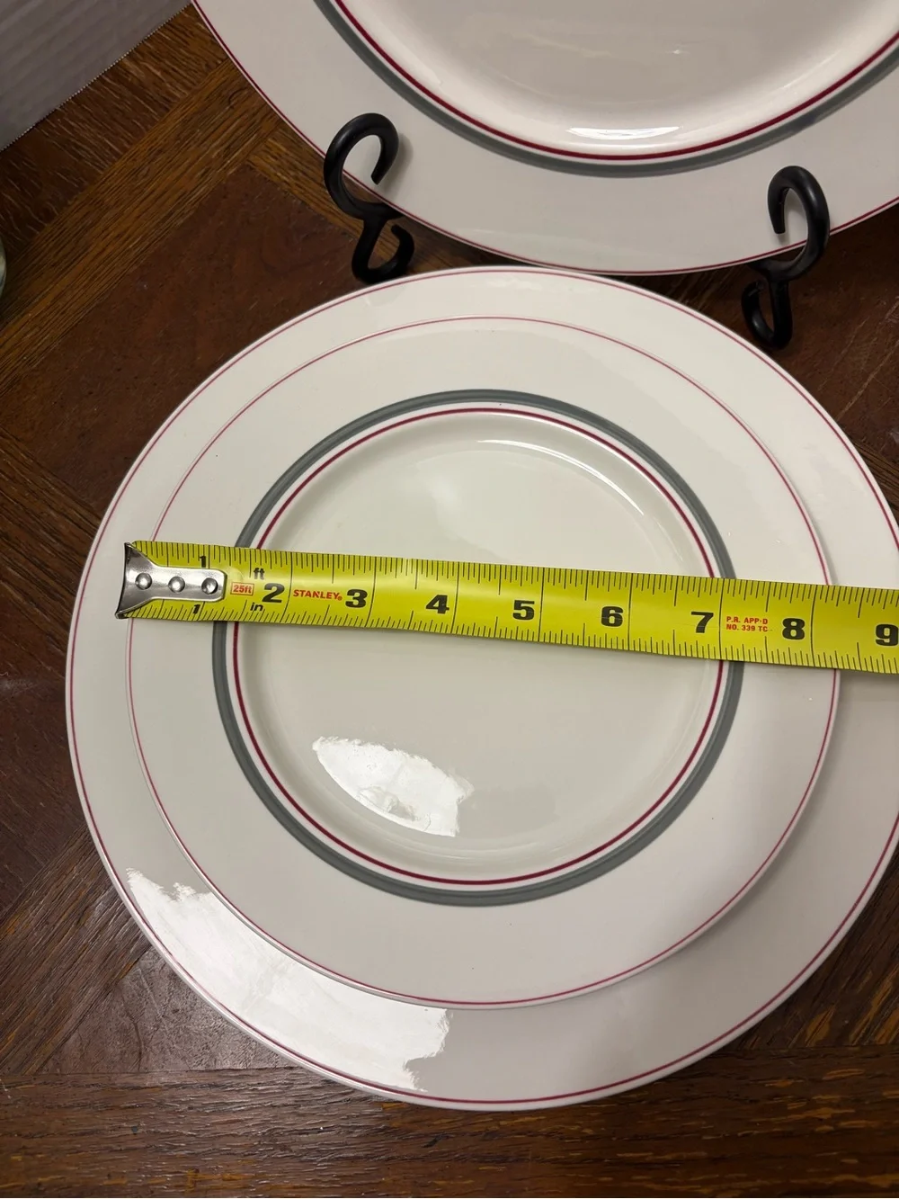 Villeroy & Boch White Dinnerware with Red and Gray Rim Set of 6 pieces